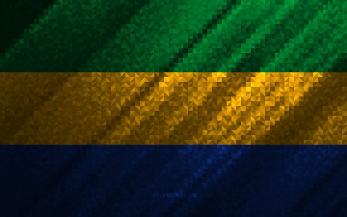 Drapeau du Gabon, abstraction multicolore, drapeau mosa&#239;que du Gabon, Gabon, art de la mosa&#239;que, drapeau du Gabon