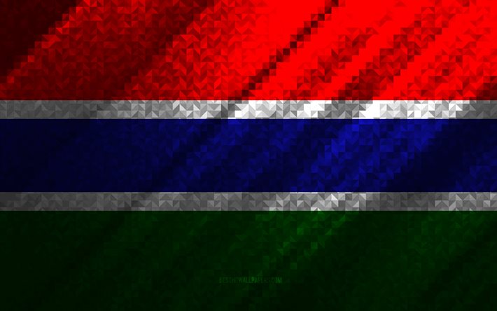 Bandeira da G&#226;mbia, abstra&#231;&#227;o multicolorida, bandeira do mosaico da G&#226;mbia, G&#226;mbia, arte em mosaico, bandeira da G&#226;mbia