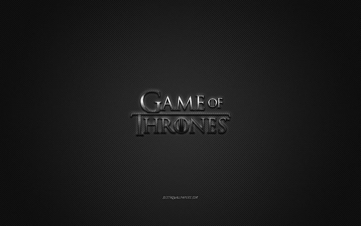 Game of Thrones, gioco popolare, logo argento Game of Thrones, sfondo grigio in fibra di carbonio, logo Game of Thrones, emblema Game of Thrones