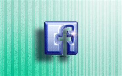 4k, Facebookの3Dロゴ, 青いリアルな風船, ソーシャルネットワーク, Facebookのロゴ, 青い木製の背景, Facebook