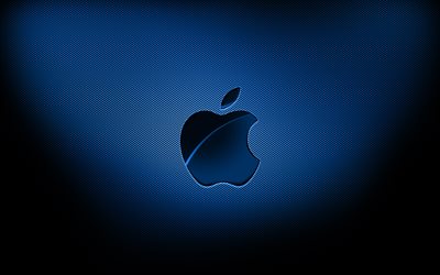4k, Apple blue logo, blue grid backgrounds, brands, Apple logo, grunge art, Apple