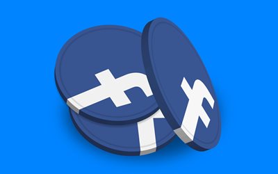 Facebook 3d logo, Facebook 3d chips, blue background, social networks, Facebook logo, Facebook, creative art, Facebook emblem