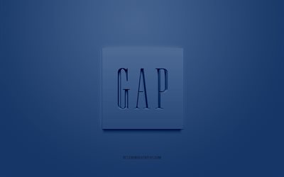 Gap logo, blue background, Gap 3d logo, 3d art, Gap, brands logo, blue 3d Gap logo