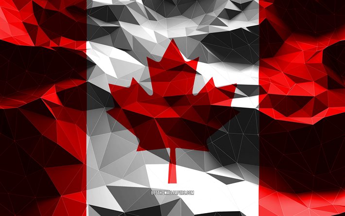 4k, bandeira canadense, low poly art, pa&#237;ses da Am&#233;rica do Norte, s&#237;mbolos nacionais, Bandeira do Canad&#225;, bandeiras 3D, bandeira do Canad&#225;, Canad&#225;, Am&#233;rica do Norte, bandeira 3D do Canad&#225;