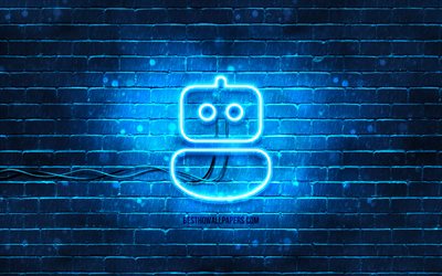 Bot neon icon, 4k, blue background, neon symbols, Bot, neon icons, Bot sign, computer signs, Bot icon, computer icons