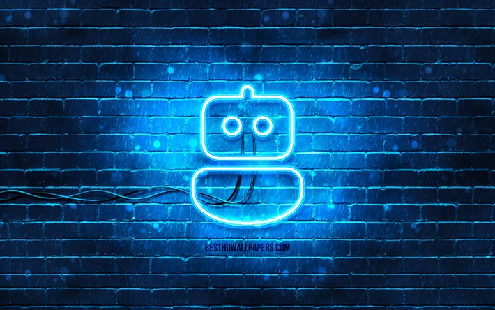 Download wallpapers Bot neon icon, 4k, blue background, neon symbols