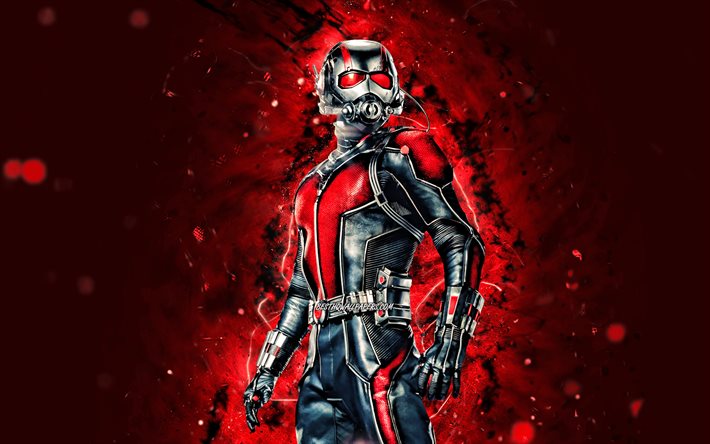Ant-Man, 4k, luzes de n&#233;on vermelhas, super-her&#243;is, Marvel Comics, criativo, Ant-Man 4K
