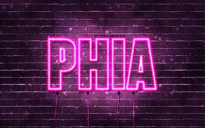 Phia, 4k, wallpapers with names, female names, Phia name, purple neon lights, Phia Birthday, Happy Birthday Phia, popular italian female names, picture with Phia name
