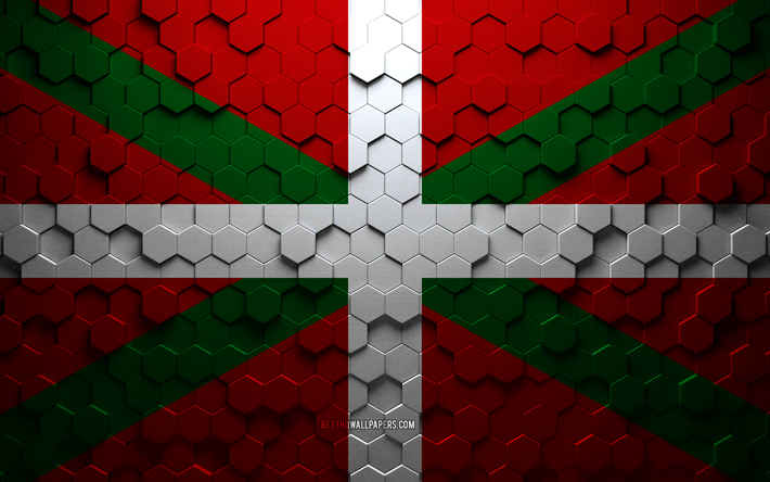 Drapeau du Pays Basque, art en nid d’abeille, drapeau hexagonal du Pays Basque, Pays Basque, art des hexagones 3D, drapeau du Pays Basque