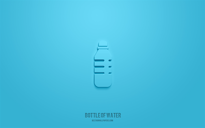 Ic&#244;ne bouteille d’eau 3D, fond bleu, symboles 3D, bouteille d’eau, ic&#244;nes alimentaires, ic&#244;nes 3D, signe bouteille d’eau, ic&#244;nes 3D eau