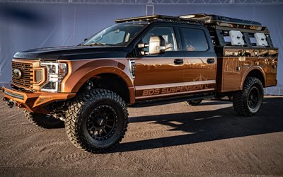 4k, Ford F-350 Super Duty Crew Cab, front view, exterior, golden F-350 Super Duty, tuning F-350 Super Duty, american cars, Ford