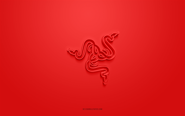 Razer 3d logo, red background, 3d art, Razer emblem, Razer logo, creative 3d art, Razer, red Razer logo