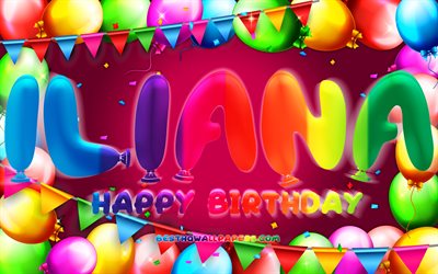Iliana name Happy Birthday balloon frame female purple American