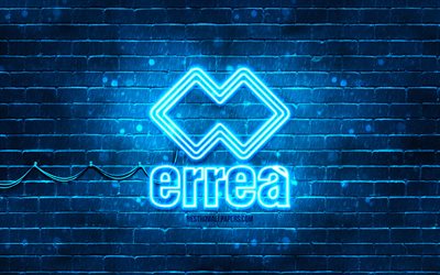 Errea blue logo, 4k, blue brickwall, Errea logo, brands, Errea neon logo, Errea