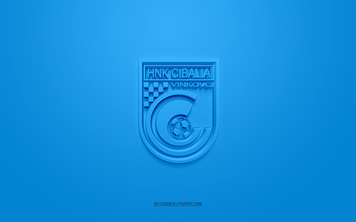 HNK Cibalia, yaratıcı 3D logo, mavi arka plan, Druga HNL, 3d amblem, Hırvat Futbol Kul&#252;b&#252;, Hırvat İkinci Futbol Ligi, Vinkovci, Hırvatistan, 3d sanat, futbol, HNK Cibalia 3d logo