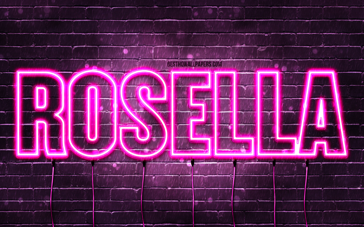 Rosella, 4k, pap&#233;is de parede com nomes, nomes femininos, nome Rosella, luzes de neon roxas, Anivers&#225;rio Rosella, Feliz Anivers&#225;rio Rosella, nomes femininos italianos populares, foto com nome Rosella
