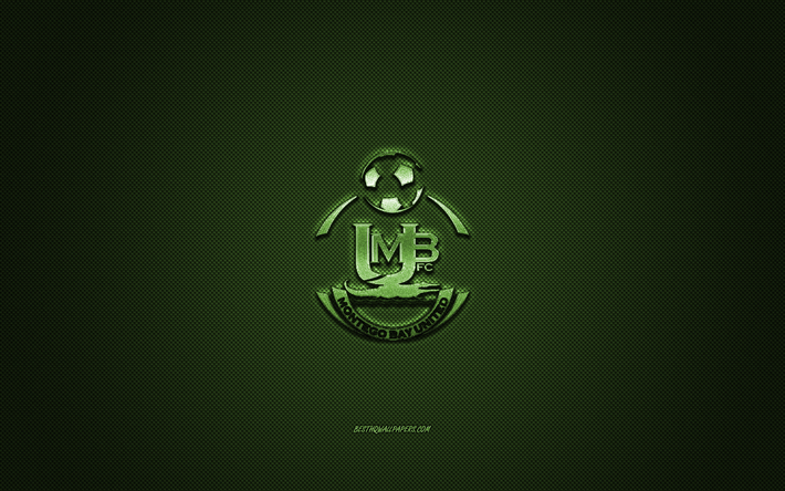 Montego Bay United FC, club de football jama&#239;cain, logo vert, fond vert en fibre de carbone, National Premier League, football, Montego Bay, Jama&#239;que, logo Montego Bay United FC