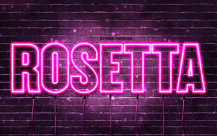 ロゼッタ, 4k, 名前の壁紙, 女性の名前, ロゼッタ名, 紫色のネオンライト, ロゼッタの誕生日, お誕生日おめでとうロゼッタ, 人気のあるイタリアの女性の名前, ロゼッタの名前の写真