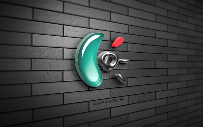 Logo Logitech 3D, 4K, muro di mattoni grigio, creativo, marchi, logo Logitech, arte 3D, Logitech