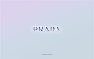 شعار Prada, قطع نص ثلاثي الأبعاد, خلفية بيضاء, شعار برادا ثلاثي الأبعاد, شعار برادا, برادا, شعار محفور