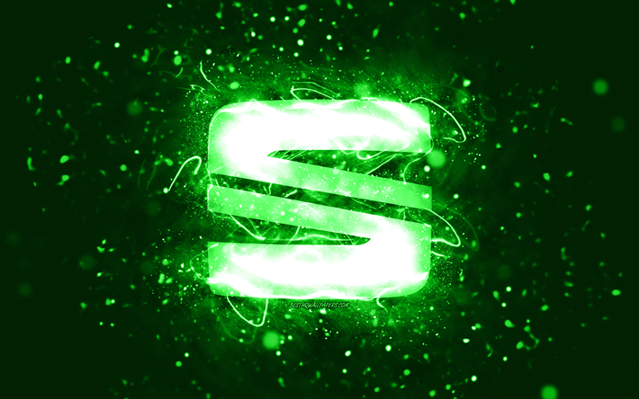 Si&#232;ge vert logo, 4k, rose n&#233;on, cr&#233;atif, vert abstrait, si&#232;ge logo, marques de voitures, si&#232;ge