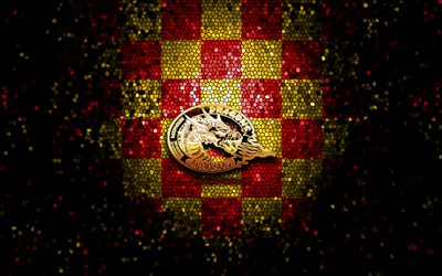 Catalans Dragons, glitter logo, SLE, red yellow checkered background, rugby, english rugby club, Catalans Dragons logo, mosaic art