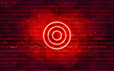 Target red logo, 4k, red brickwall, Target logo, brands, Target neon logo, Target