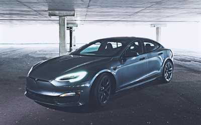 Tesla Model S Plaid, 4k, HDR, 2022 cars, electric cars, 2022 Tesla Model S, american cars, Tesla