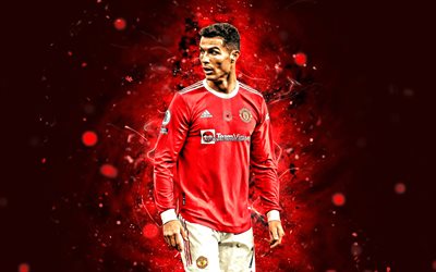 4k, Cristiano Ronaldo, 2022, Manchester United, röda neonljus, fotbollsstjärnor, CR7, Manchester United FC, Cristiano Ronaldo Manchester United, CR7 Man United, Cristiano Ronaldo 4K