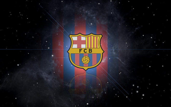 El FC Barcelona, Espa&#241;a, Catalu&#241;a, emblema, logotipo, cielo estrellado, club de f&#250;tbol espa&#241;ol, La Liga bbva