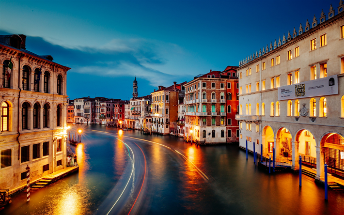 Venedig, Grand Canal, kv&#228;ll, sunset, Italien, Sev&#228;rdheter