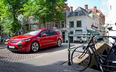Opel Ampera, 2018, el&#233;trico, o carro h&#237;brido, limousine vermelho, carro el&#233;trico, vermelho Ampera, Carros alem&#227;es, Opel