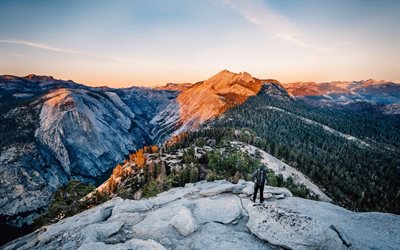 Yosemite National Park, sunset, mountains, Yosemite, Sierra Nevada, USA, America