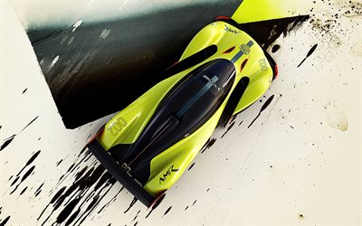 Aston Martin Valkyrie, 2018, 4k, hybrid electric sports car, top view, racing car, sports coupe, Aston Martin