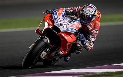 4k, Andrea Dovizioso, Qatar, MotoGP, 2018 bikes, raceway, sportbikes, Ducati GP18, motorcycle racer, Ducati, Ducati Team