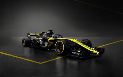 Formula 1, Renault RS 18, 4k, Formula One, new Renault F1, 2018 cars, F1, HALO, Renault F1