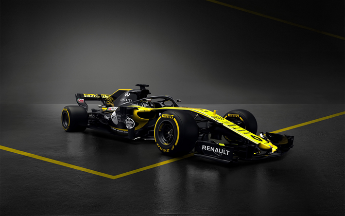 La formule 1, Renault RS 18, 4k, la Formule Un, nouveau Renault F1, 2018 voitures, F1, HALO, Renault F1