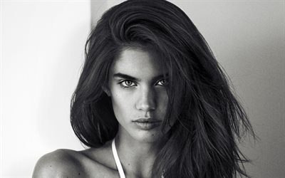 Sara Sampaio, 4k, portoghese top model, ritratto, servizio fotografico, monocromatico, foto in bianco e nero, Victorias Secret