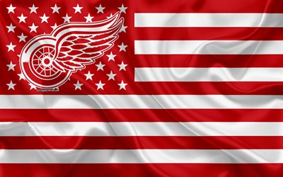 Detroit Red Wings, American hockey club, American creative flag, red and white flag, NHL, Detroit, Michigan, USA, logo, emblem, silk flag, National Hockey League, hockey
