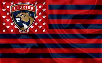Florida Panthers, American hockey club, American creative flag, red black flag, NHL, Sunrise, Florida, USA, logo, emblem, silk flag, National Hockey League, hockey