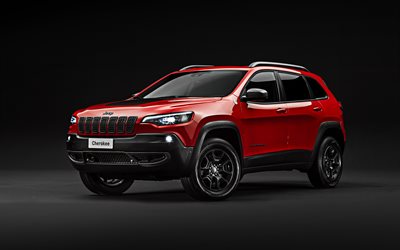 2019, Jeep Cherokee Trailhawk, 4k, front view, exterior, new red Cherokee Trailhawk, american cars, Jeep