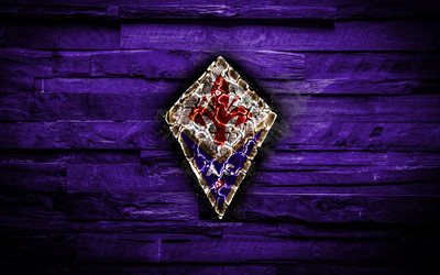 Fiorentina FC, fiery logo, Serie A, violet wooden background, italian football club, grunge, ACF Fiorentina, football, soccer, Fiorentina logo, fire texture, Italy