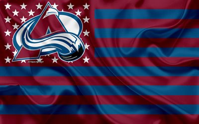 Colorado Avalanche, American hockey club, American creative flag, purple-blue flag, NHL, Denver, Colorado, USA, logo, emblem, silk flag, National Hockey League, hockey