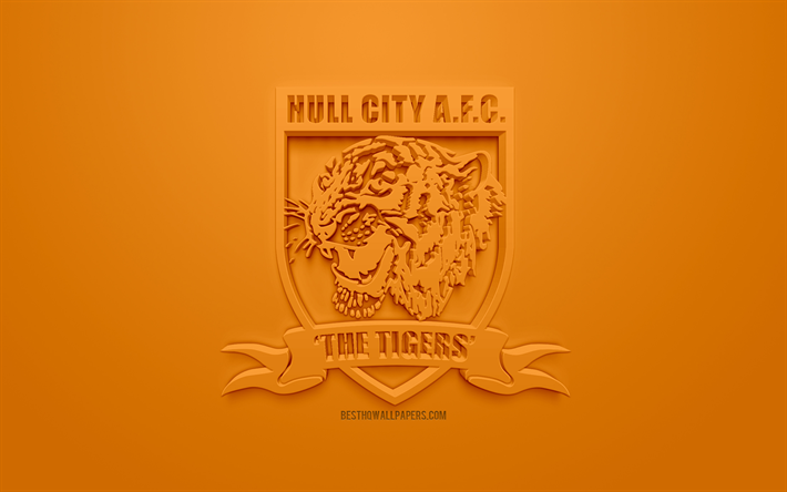 Hull City AFC, criativo logo 3D, fundo laranja, 3d emblema, Clube de futebol ingl&#234;s, EFL Campeonato, Kingston upon Hull, Inglaterra, Reino Unido, Campeonato Ingl&#234;s Campeonato, Arte 3d, futebol, Logo em 3d