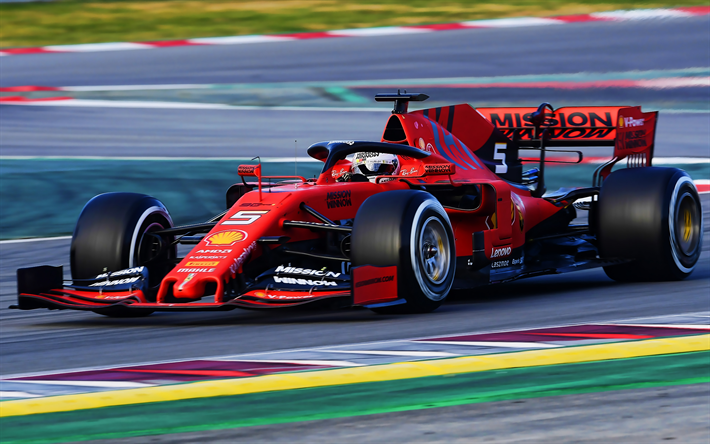Ferrari SF90, 2019, F1, Sebastian Vettel, la Scuderia Ferrari, la nouvelle voiture de course 2019, piste de course