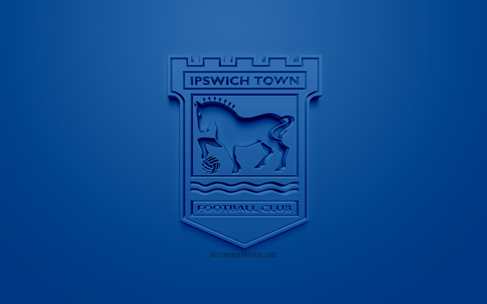 Ipswich Town FC, cr&#233;atrice du logo 3D, fond bleu, 3d embl&#232;me, club de football anglais, EFL Championnat, Ipswich, Angleterre, Royaume-Uni, de la Ligue anglaise de Football du Championnat, art 3d, le football, le logo 3d
