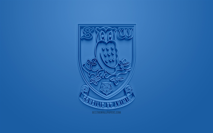 Sheffield Wednesday FC, creative 3D logo, blue background, 3d emblem, English football club, EFL Championship, Sheffield, South Yorkshire, England, United Kingdom, English Football League Championship, 3d art, football, 3d logo