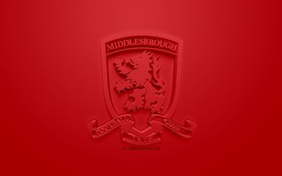 Middlesbrough FC, creative 3D logo, red background, 3d emblem, English football club, EFL Championship, Middlesbrough, England, United Kingdom, English Football League Championship, 3d art, football, 3d logo
