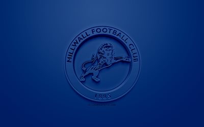 Millwall FC, creative 3D logo, blue background, 3d emblem, English football club, EFL Championship, South Bermondsey, Southwark, England, United Kingdom, English Football League Championship, 3d art, football, 3d logo