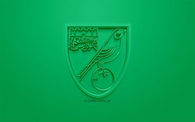 Norwich City FC, creative 3D logo, green background, 3d emblem, English football club, EFL Championship, Norwich, England, United Kingdom, English Football League Championship, 3d art, football, 3d logo
